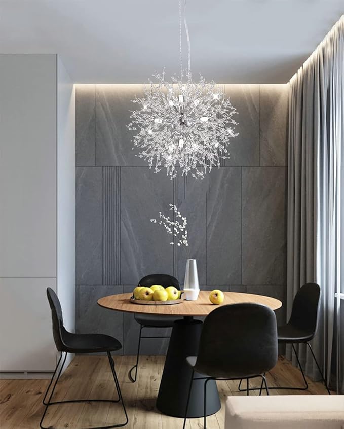 Modern Crystal Chandeliers 12-Light Chrome Dandelion Light Fixture,Firework Chandelier,Personalized Ceiling Hanging Lighting for Bedroom,Dining Room,Kitchen,Living Room Chandelier