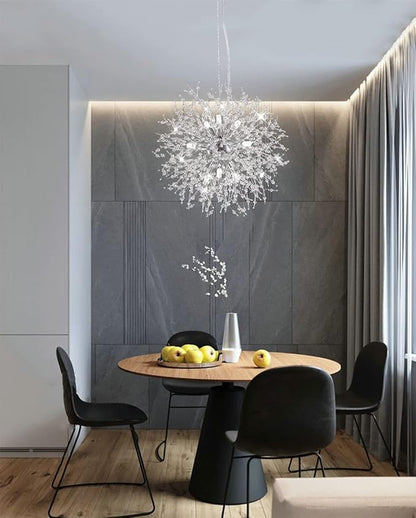 Modern Crystal Chandeliers 12-Light Chrome Dandelion Light Fixture,Firework Chandelier,Personalized Ceiling Hanging Lighting for Bedroom,Dining Room,Kitchen,Living Room Chandelier