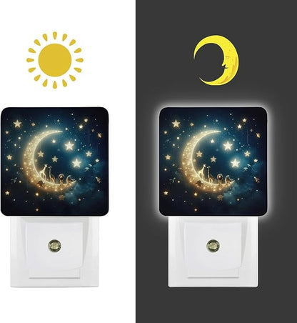 Moon and Starry Sky Night Light, Plug into Wall Decor Nightlights for Bedroom, Bathroom, Hallway, Kitchen, with Dusk to Dawn Light Auto Sensors LED Night Lights for Boys Girls Women Men Room Gifts