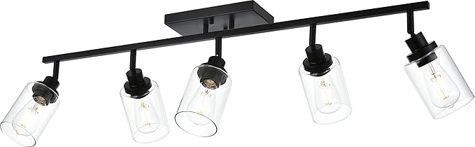 MELUCEE 5 Light Vanity Lights for Bathroom with Rotatable Light Head, Black Ceiling Light Fixture with Clear Glass Shade, Modern Spotlight Track Lighting Kit for Hallway Porch Foyer Bath, 37 Inch