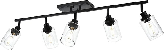 MELUCEE 5 Light Vanity Lights for Bathroom with Rotatable Light Head, Black Ceiling Light Fixture with Clear Glass Shade, Modern Spotlight Track Lighting Kit for Hallway Porch Foyer Bath, 37 Inch