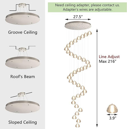 36 Light 216'' Long Large Crystal Chandeliers LED Chandeliers for High Ceiling Handing Light Fixture for Entrance Hallway Foyer Staircase Lobby Silver