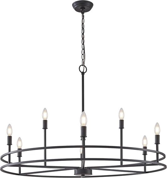 Black Chandeliers Light Fxiture, Modern Round Chandelier 9-Light Metal Candle Chandeliers Dining Room Chandelier Over Table Master Bedroom Chandelier Lighting for Living Room Foyer 35in