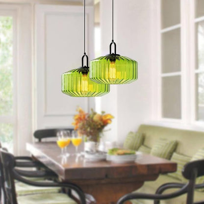 Green Glass Pendant Light Fixture Hand Blown Pendant Lights with Large Glass Globe Shade, Mid Century Modern Adjustable Ceiling Hanging Lighting for Dining Bedroom Table Kitchen Island