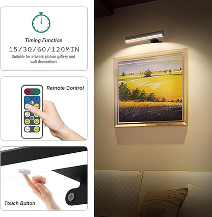 4Pack Wireless Picture Light with Remote,Battery Operated Wall Sconces for Wall Decor,3 Color Timer&Dimmable Paintings Light LED Art Display Lamp Picture Frame Light for Artwork Posters Gallery-Black