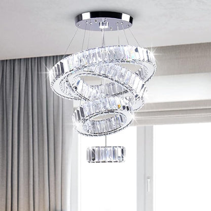 CLAIRDAI LED Crystal Chandeliers High Brightnes 4 Rings Adjustable Stainless Pendant Lighting Chandeliers for Bedroom Living Room Dining Room Dia 5.9-9.8"-13.8"-17.7" 6500K Cool White