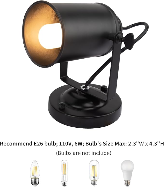 TISLYCO Black Wall Sconces Set of Two, Industrial Track Lighting Ceiling Spotlight, Matt Black Vintage Wall Mount Lights, Rotate Head Lamp for Indoor Living Bedroom Loft Cafe Bar