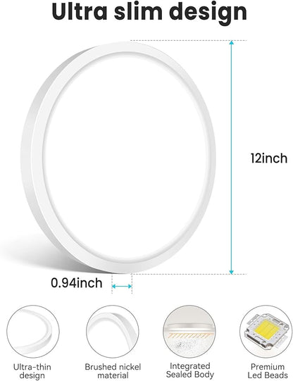 libtit 7 inch Flush Mount LED Ceiling Light Fixture, 3000K-6500K Adjustable, 15W 1500lm White Satin Round Ceiling Lamp for Bathroom Hallway Kitchen Bedroom, 2 Pack