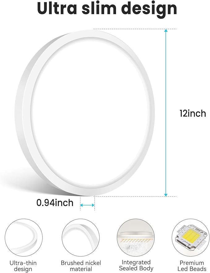 libtit 7 inch Flush Mount LED Ceiling Light Fixture, 3000K-6500K Adjustable, 15W 1500lm White Satin Round Ceiling Lamp for Bathroom Hallway Kitchen Bedroom, 6 Pack