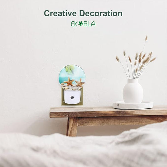 EKOBLA Starfish Plug-in Night Light, Summer Ocean Coastal Nautical Theme LED Nightlight with Dusk to Dawn Sensor for Kids & Adults Home Decor
