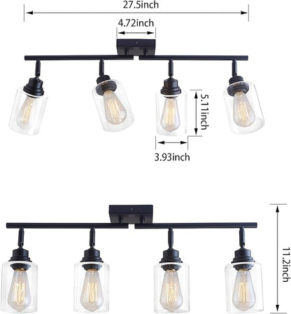Modern 4-Light Track Lighting Fixtures Ceiling with Clear Glass Shades, E26 Base Kitchen Ceiling Light Fixture for Living Room, Bedroom & Bathroom