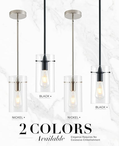 2 Pack Pendant Lights Kitchen Island, Adjustable Hanging Glass Pendant Light Fixtures, Matte Black Pendant Lights Kitchen Island, Modern Kitchen Pendant Lighting Over Island