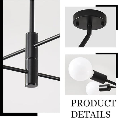 HHR 4-Light Sputnik Chandelier, Black Modern Chandelier Ceiling Light Fixture, Height Adjustable Chandeliers for Dining Room Kitchen Island, Mid Century Pendant Lighting for Living Room