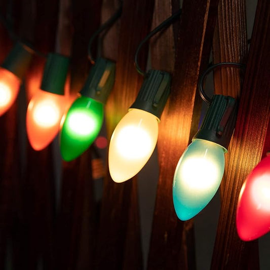 Moonflor C9 Christmas Lights Outdoor, 100Feet Vintage Christmas String Lights with 100 Bulbs, Connectable Waterproof Lights for Holiday Party Roofline Backyard Garden Patio, Green Wire (Warm White)