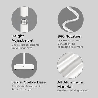 Plant Grow Light for Indoor, Full Spectrum Dual Heads Grow Light, 66.5in Extendable Stand,144 LEDs,10-Level Dimmable, Auto Timer, Adjustable Gooseneck Floor Lamp for Tall Large Plants
