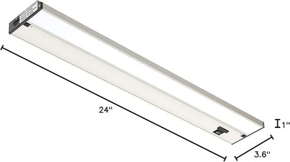 Getinlight 24-inch 3 Color Levels LED Under Cabinet Lighting, Hardwired or Plugged-in, Selectable White 2700K/3000K/4000K, Dimmable, Brushed Nickel Finished, IN-0210-3-SN