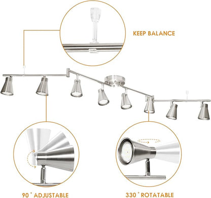 LABOREDUCER LED 8 Light Track Lighting Fixture Flexible, Adjustable Ceiling Spot Light with GU10 Track Light Head, Accent Lighting Foldable Swing Arm Brushed Nickel(Bulbs Not Included)