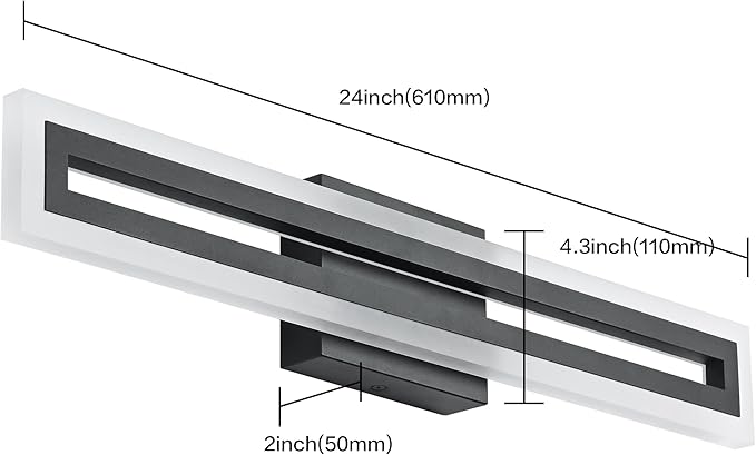 SOLFART 24 Inch Vanity Lights Bathroom Lights Over Mirror Bathroom Light Fixtures Black Led Modern Light Fixture 6000K