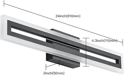 SOLFART 24 Inch Vanity Lights Bathroom Lights Over Mirror Bathroom Light Fixtures Black Led Modern Light Fixture 6000K