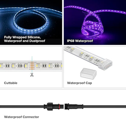 BTF-LIGHTING IP68 Waterproof Outdoor RGBW LED Strip 5050SMD RGB+Cool White(6000K-7000K) 4 Color in 1 DC24V 5m 16.4ft 60LED/m Multi-Colored Light White PCB Can Work Outdoor(No Adapter or Controller)