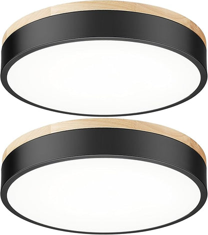 Ken & Ricky Flush Mount Ceiling Light, Dimmable Led Close to Ceiling Light Fixtures for Kitchen Bathroom Bedroom Hallway 5cct (Light Wood,2PK, 12 Inch)