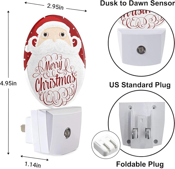 Merry Christmas Decorative Night Light Cartoon Santa Claus Long Beard Snowflakes Plug-in Nightlight Energy Saving 0.5W LED Lighting for Boys Girls Men Women