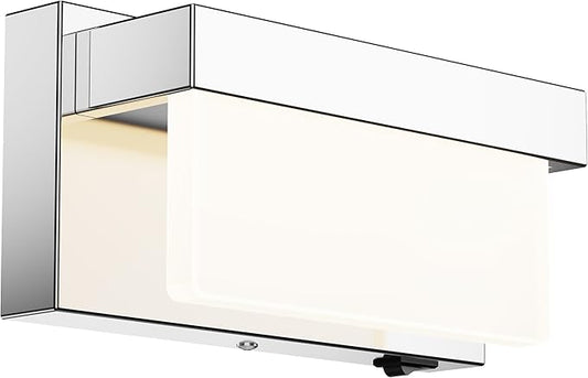 Wall Sconce Chrome Wall Light with On/Off Switch 8 inch LED Wall Lamp Acrylic Lampshade 4000K Sconce Wall Lighting