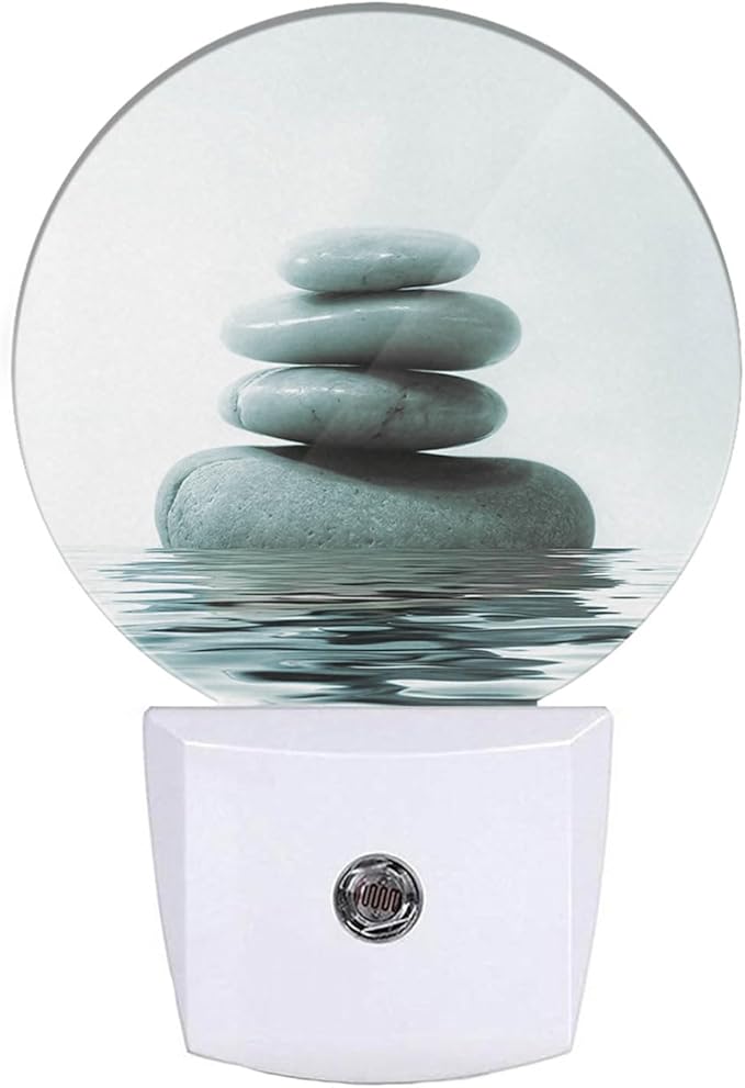 EKOBLA Zen Stone Plug-in LED Night Light, Oriental Spa Style, Dusk to Dawn Sensor, Warm White Soft Glow, Minimalist Home Decor, Housewarming Gifts for Bathroom Bedroom