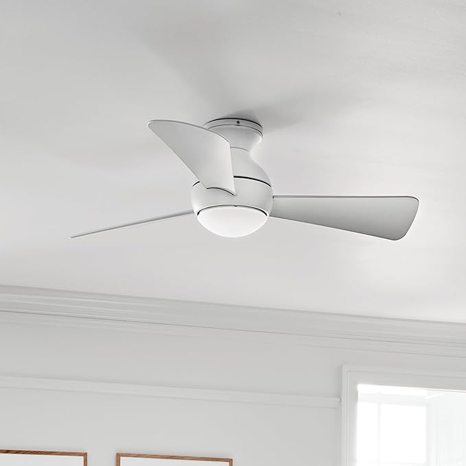 Kichler 330151MWH 44 Inch Sola Ceiling Fan LED, 3 Speed Wall Control Full Function, Matte White Finish with Matte White Blades