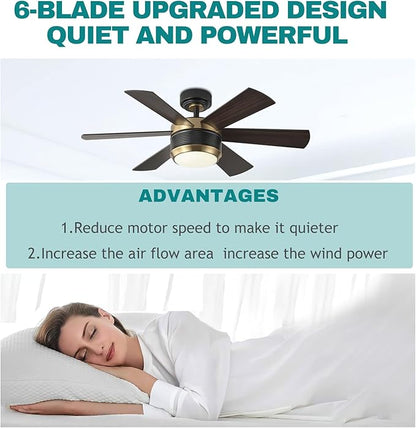 SHOWDI Ceiling Fan with Lights and Remote, 6 Blade App Control Timer Reversible Stepless Brightness and Color Temperature Outdoor Wood Ceiling Fan with Lights (Black-Gold, 42 Inch)