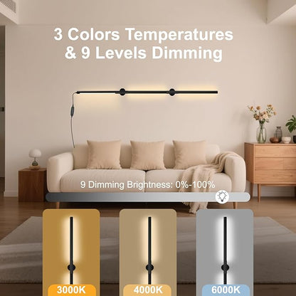 53.2 Inch Wall Lights, 360°Rotatable Wall Sconce, 3 Color Temperatures, Plug-in Dimmable Wall lamp for Bedroom, Living Room（2 Pack）