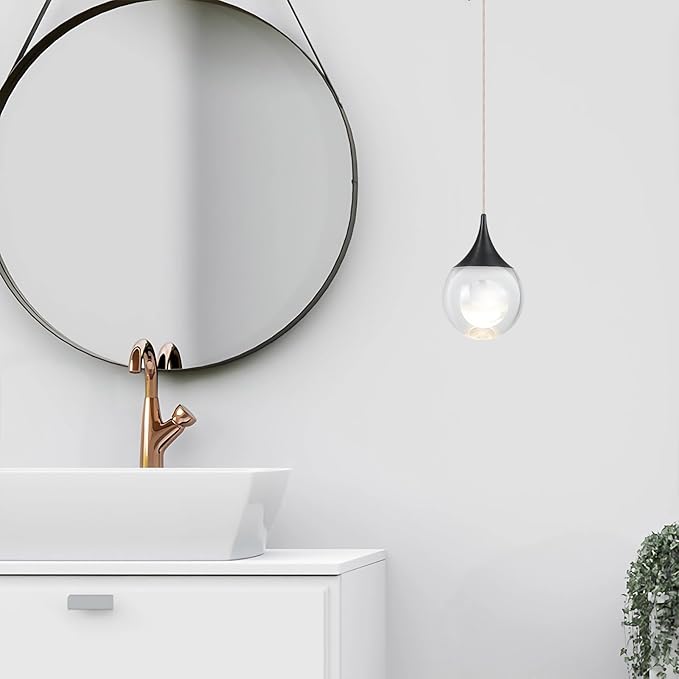 JoollySun Crystal LED Pendant Light: Black Modern Mini Light Fixtures Ceiling Hanging for Kitchen Island Bathroom