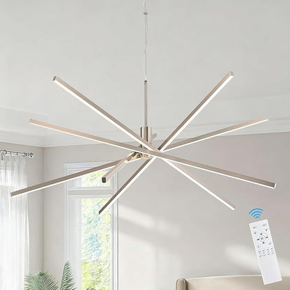 Big Sputnik Chandelier 48” Nickel High Ceiling Chandeliers Big Modern Remote Control Chandelier for Large Living Room Dining Room Foyer
