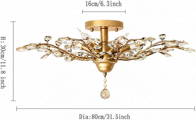 Garwarm Vintage K9 Clear Crystal Chandeliers Ceiling Lights Crystal Pendant Lighting Ceiling Light Fixtures Chandeliers Lighting for Living Room Bedroom Restaurant Porch Chandelier (5 Light,Gold)