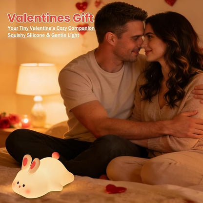 Big Face Rabbit Silicone Night Light, Squishy Bunny Lamp with Touch Control, 30-Min Timer, Rechargeable Kids Night Light for Bedroom Nursery, [Mothers Day Gifts]