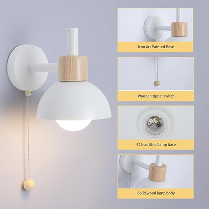 1-Light Nordic Bathroom Wall Sconce with Pull Chain Switch, Modern Vanity Wall Lamp, Bedside Wall Lights for Mirror Kitchen Living Room Hallway Cabinet Porch(White)