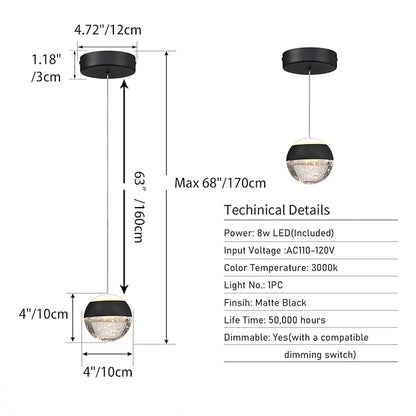 JoollySun Crystal Pendant Light Fixture: Modern Black Mini Hanging Lights for Kitchen Island Bathroom