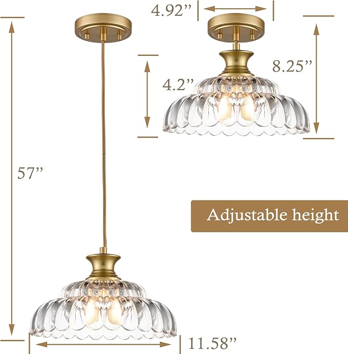 HYDELITE Vintage Glass Pendant Lights Kitchen Island Gold Pendant Light Fixture Modern Hanging Light Fixture for Dinning Room Bedroom Entryway