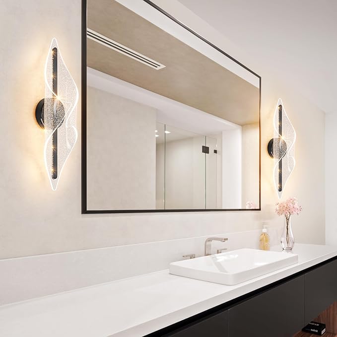 Modern Wall Sconce Light 22.4In Black Wall Lghting LED Dimmable Wall Lamp for Living Room Hallway Bathroom Bedroom Stairs Indoor