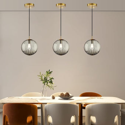Modern Smoke Grey Glass Pendant Light, Kitchen Island Lighting 3-Pack Globe Pendant Light Fixtures Century Kitchen Island Pendant Lighting for Bedroom Living Dining Room Light Fixture (Without Bulb)