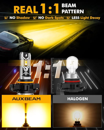 Auxbeam 5202 5201 Fog Lights, 10000LM 400% Brighter 5202 PS19W PS24W Fog Light, Yellow Strong Penetrating Light, Super Bright Plug and Play