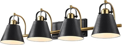 PAZALA Black and Gold Vanity Light, 4-Lights Farmhouse Vanity Light, Bathroom Light Fixtures Over Mirror, 24inch Modern Bathroom Wall lamp for Bath Mirror Living Room Cabinet Bedroom