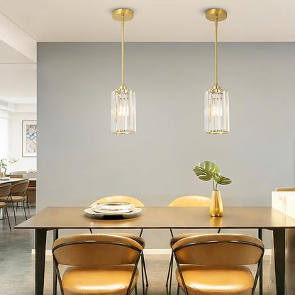 LAMSU Crystal Pendant Lights, Modern Gold Pendant Lighting with Clear Glass Shade, Small Brass Chandelier Light Fixtures Ceiling Hanging for Dining Room Kitchen Island Bedroom Foyer Hallway