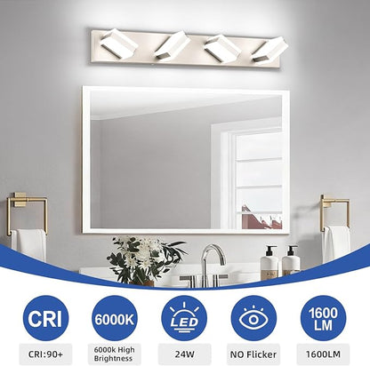 SOLFART Bathroom Vanity Lights Brushed Nickel LED Lighting, LED Bathroom Light for Bath, 4 Light Vanity Lighting Above Mirror Cool Light 6000K