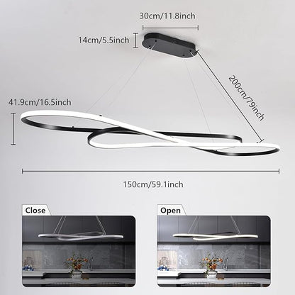 Large Modern LED Pendant Light 59.06" LED Chandelier for Dining Room Light Fixture Modern Height Adjustable Kitchen Island Ceiling Hanging Pendant Chandelier for Dining Table with Remote