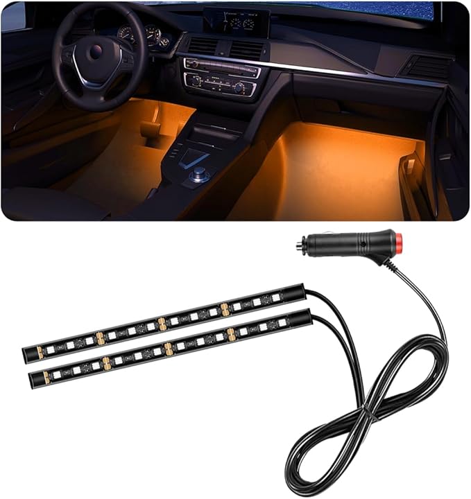 povtii Car LED Strip Light, 24 LED RGB Auto Under Dash Interior Atmosphere Lights, USB Vehicle Decorative Lamp Ambient Night Light Strip, Lighting Kit Car Accessories (Orange, Cigarette Lighter)