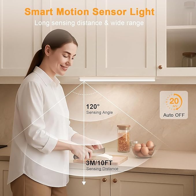 Auxoda Under Cabinet Lighting, 2 Pack Motion Sensor Light Indoor, Rechargeable Closet Lights Battery Operated, LED Lights for Bedroom, Wireless Dimmable Cabinet Lights