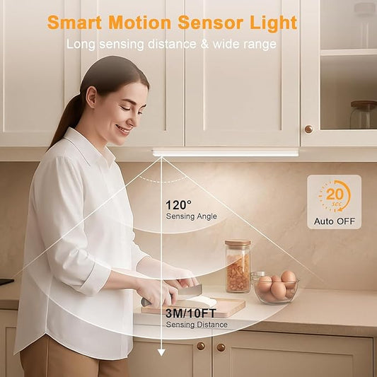 Auxoda Under Cabinet Lighting, 2 Pack Motion Sensor Light Indoor, Rechargeable Closet Lights Battery Operated, LED Lights for Bedroom, Wireless Dimmable Cabinet Lights