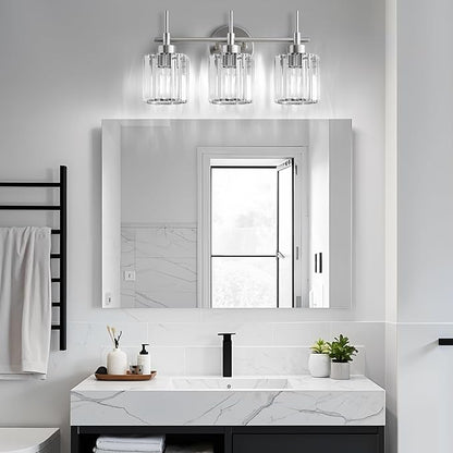 EJIAXIN 3 Light Crystal Bathroom Light Fixtures, Brushed Nickel Vanity Mirror Lights, Crystal Bath Vintage Wall Mounted Lamps Wall Light Fixtures for Bathroom, Living Room