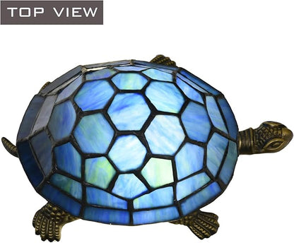 A0020 Tiffany Style Turtle Lamp Handmade Stained Glass Animal Night Light for Bedside Livingroom Bedroom, LED Bulb Included (Blue)